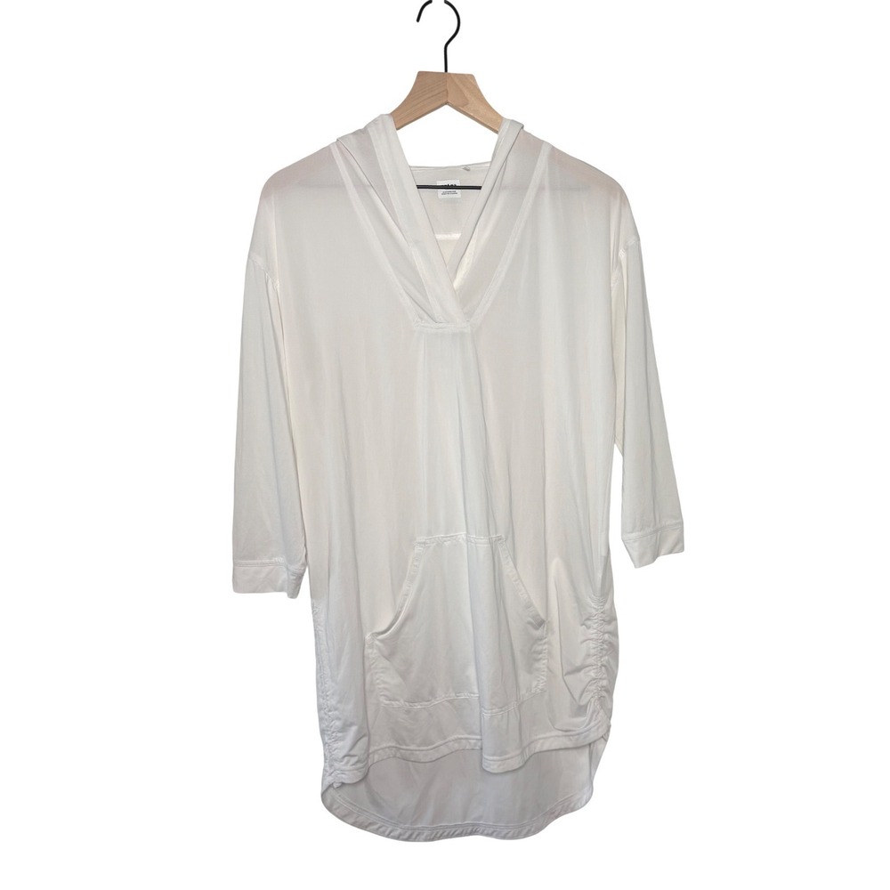 prAna Hooded Tunic White Athleisure Sun Protection Ruched Small
